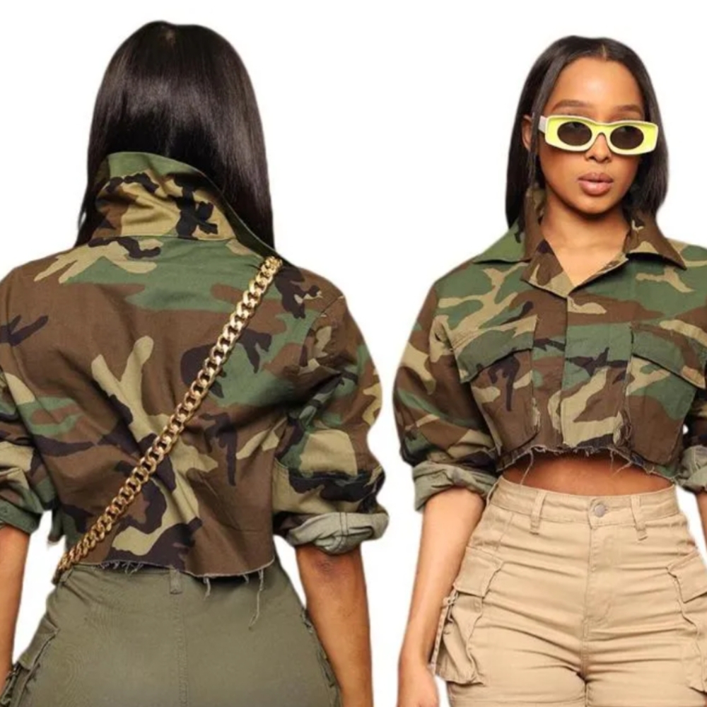 Vintage Camouflage Cropped Jacket